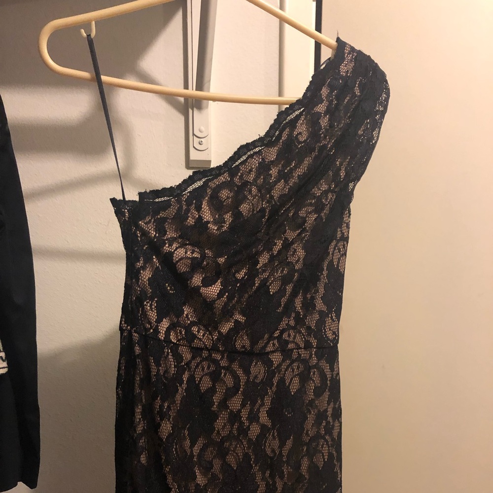 Formal off-shoulder lace nude dress